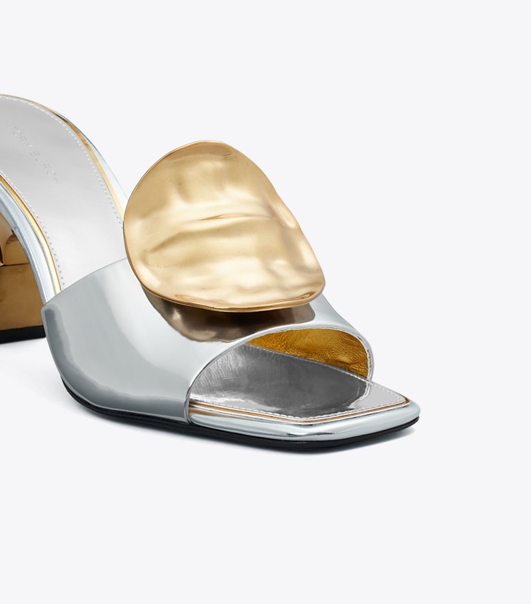 TORY BURCH PATOS MISMATCHED HEEL SANDAL - Argento / Gold / Gold