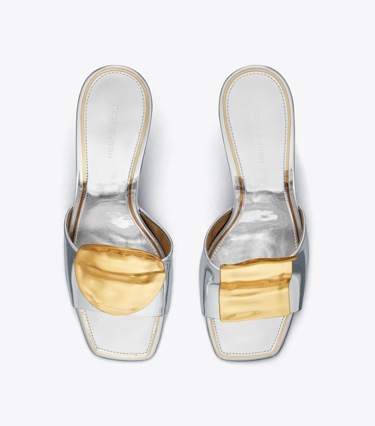 TORY BURCH PATOS MISMATCHED HEEL SANDAL - Argento / Gold / Gold