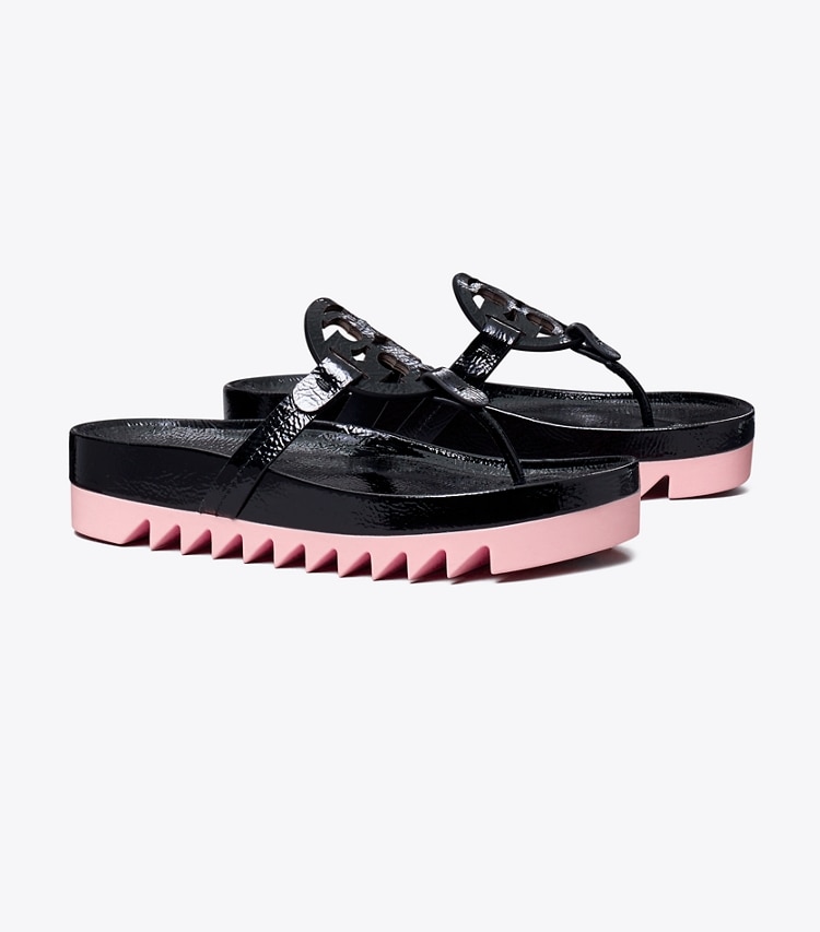 TORY BURCH MILLER CLOUD LUG SANDAL - Perfect Black / Petunia - Click Image to Close