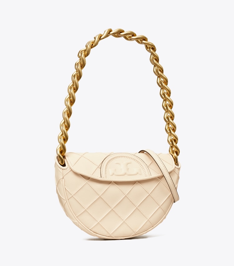 TORY BURCH MINI FLEMING SOFT CRESCENT BAG - New Cream