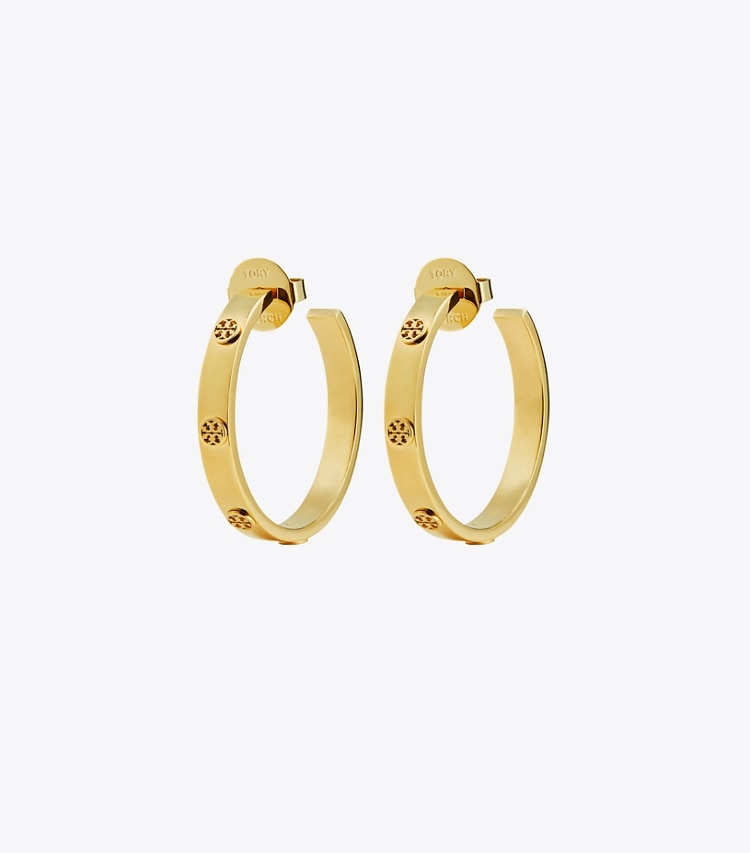 TORY BURCH MILLER STUD HOOP EARRING - Tory Gold - Click Image to Close