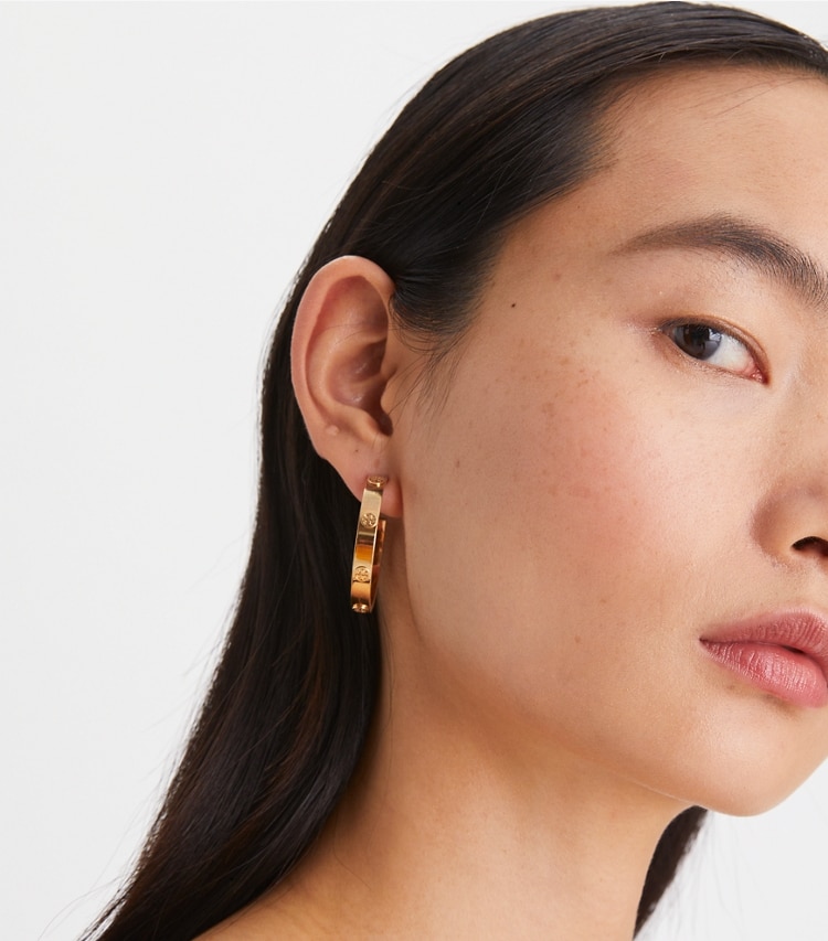 TORY BURCH MILLER STUD HOOP EARRING - Tory Gold