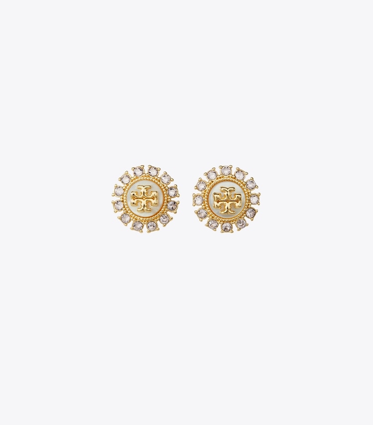 TORY BURCH KIRA CRYSTAL STUD EARRING - Tory Gold / Mop / Crystal - Click Image to Close