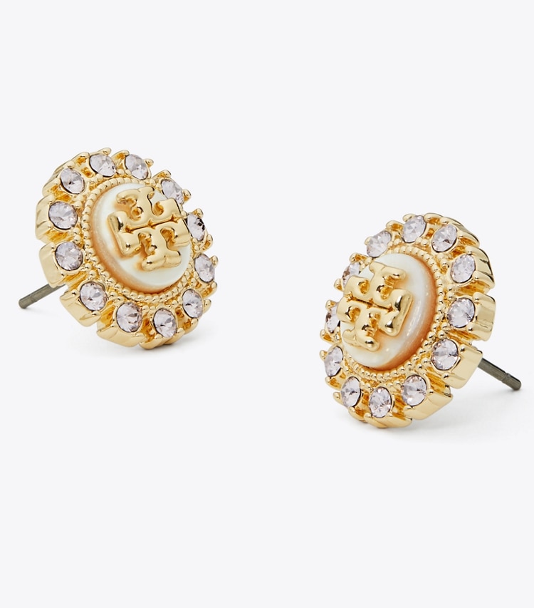 TORY BURCH KIRA CRYSTAL STUD EARRING - Tory Gold / Mop / Crystal