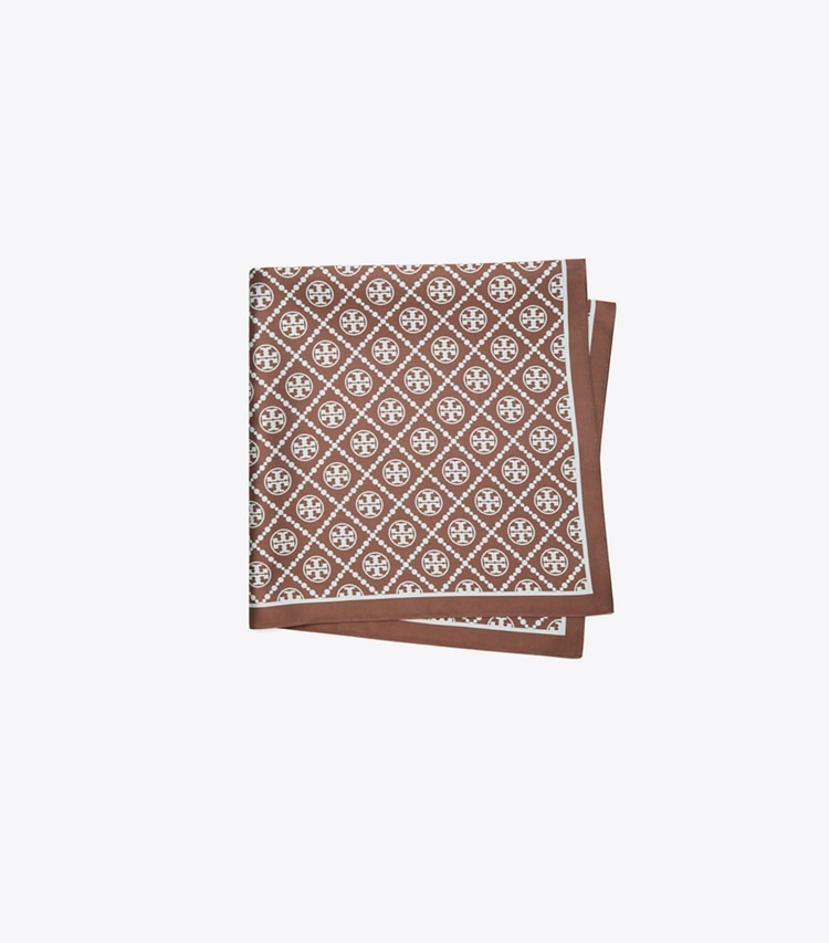 TORY BURCH T MONOGRAM TWO-TONE SCARF - Chocolate / Blue Mist