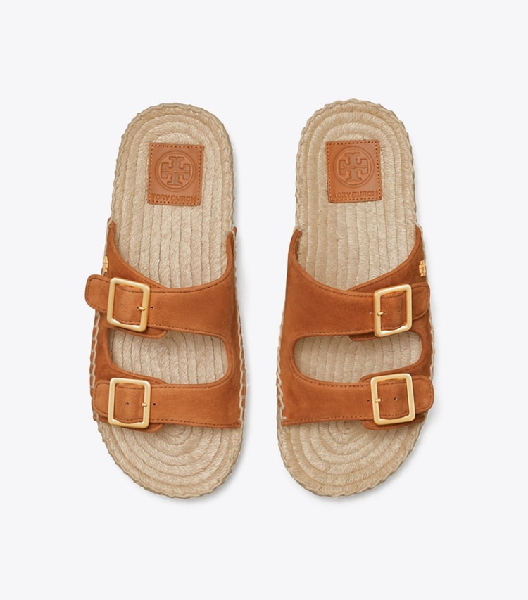 TORY BURCH TWO BAND FLAT ESPADRILLE SLIDE - Ambra