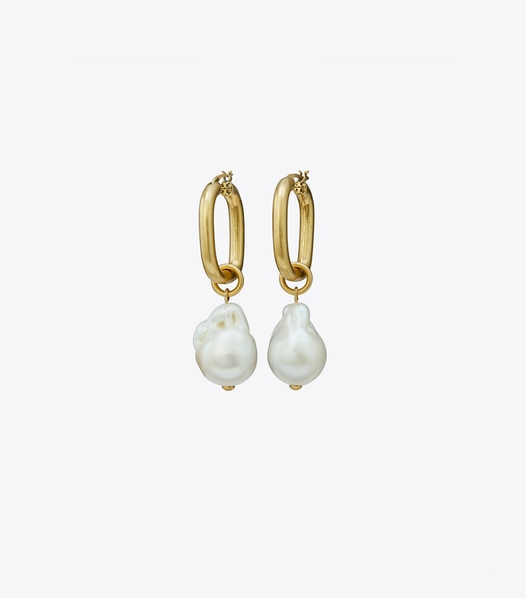 TORY BURCH PEARL DROP EARRING - Antique Light Brass / Pearl