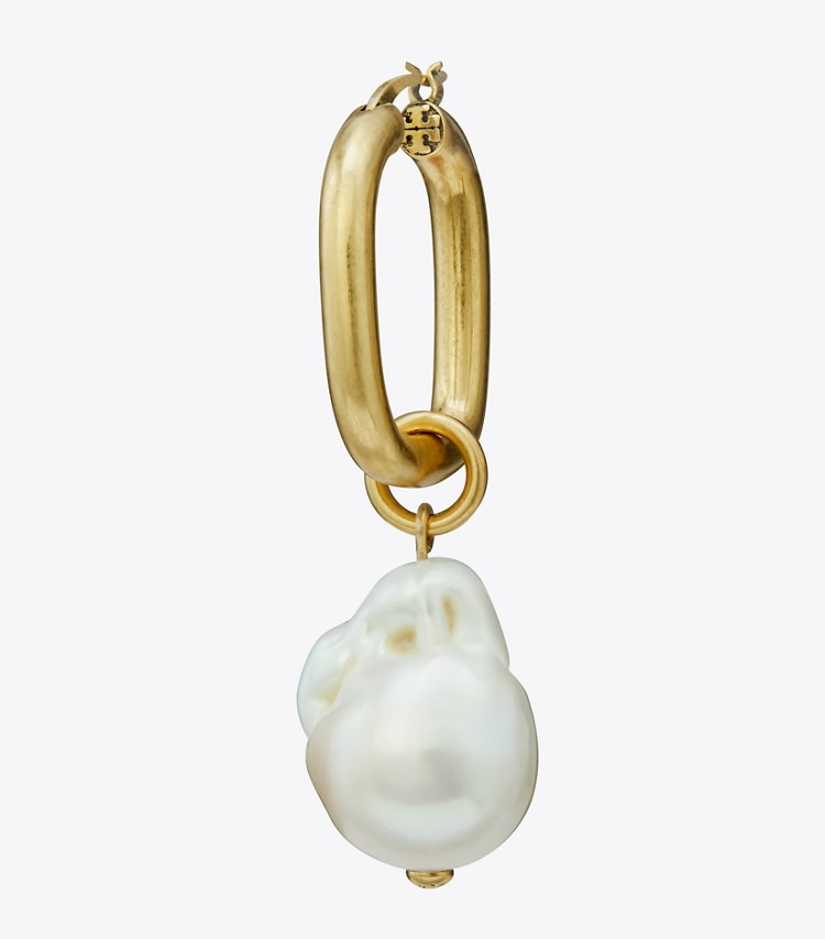 TORY BURCH PEARL DROP EARRING - Antique Light Brass / Pearl