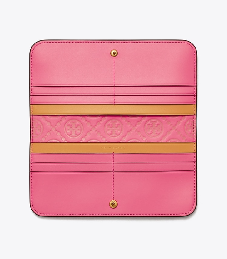 TORY BURCH T MONOGRAM CONTRAST EMBOSSED ZIP SLIM WALLET - Pink Fluorite