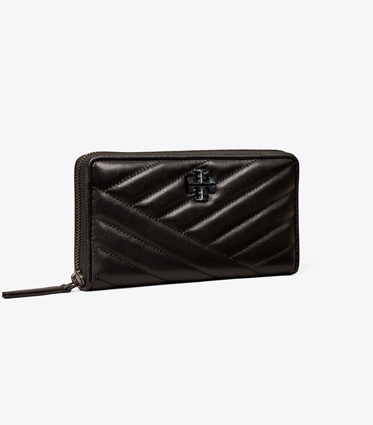 TORY BURCH KIRA CHEVRON POWDER-COATED ZIP CONTINENTAL WALLET - Black