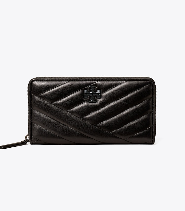 TORY BURCH KIRA CHEVRON POWDER-COATED ZIP CONTINENTAL WALLET - Black