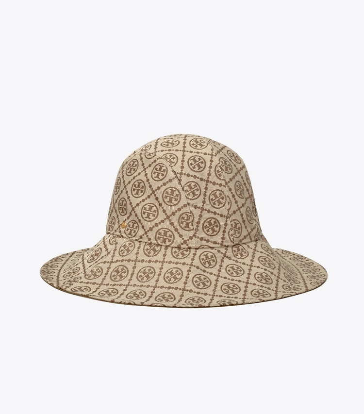 TORY BURCH T MONOGRAM REVERSIBLE BUCKET HAT - Hazelnut