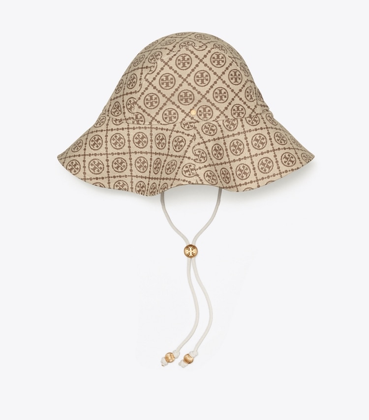 TORY BURCH T MONOGRAM REVERSIBLE BUCKET HAT - Hazelnut