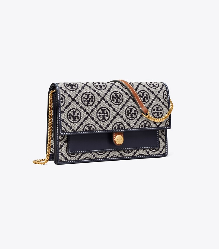 TORY BURCH T MONOGRAM JACQUARD CHAIN WALLET - Tory Navy