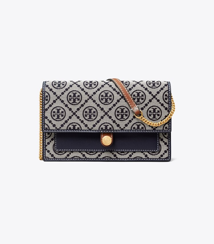 TORY BURCH T MONOGRAM JACQUARD CHAIN WALLET - Tory Navy