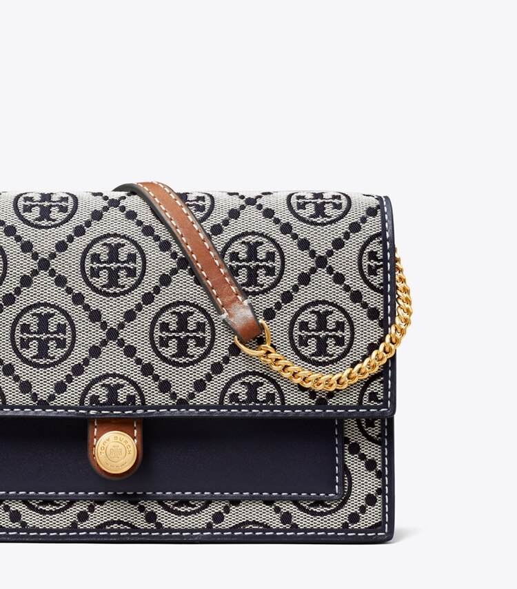 TORY BURCH T MONOGRAM JACQUARD CHAIN WALLET - Tory Navy