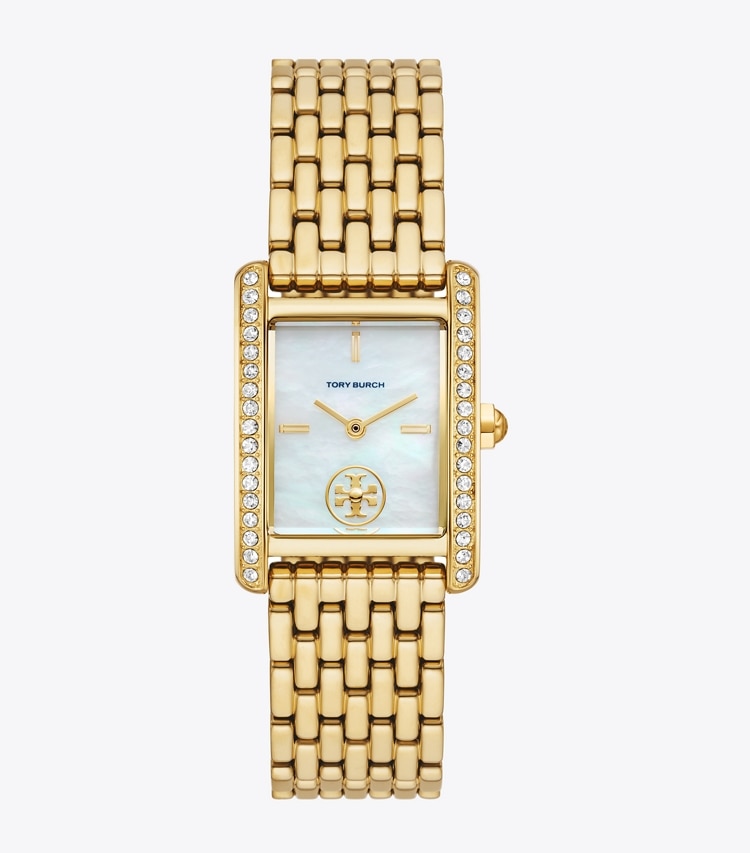 TORY BURCH ELEANOR WATCH, GOLD-TONE STAINLESS STEEL - White Mop/Gold - Click Image to Close