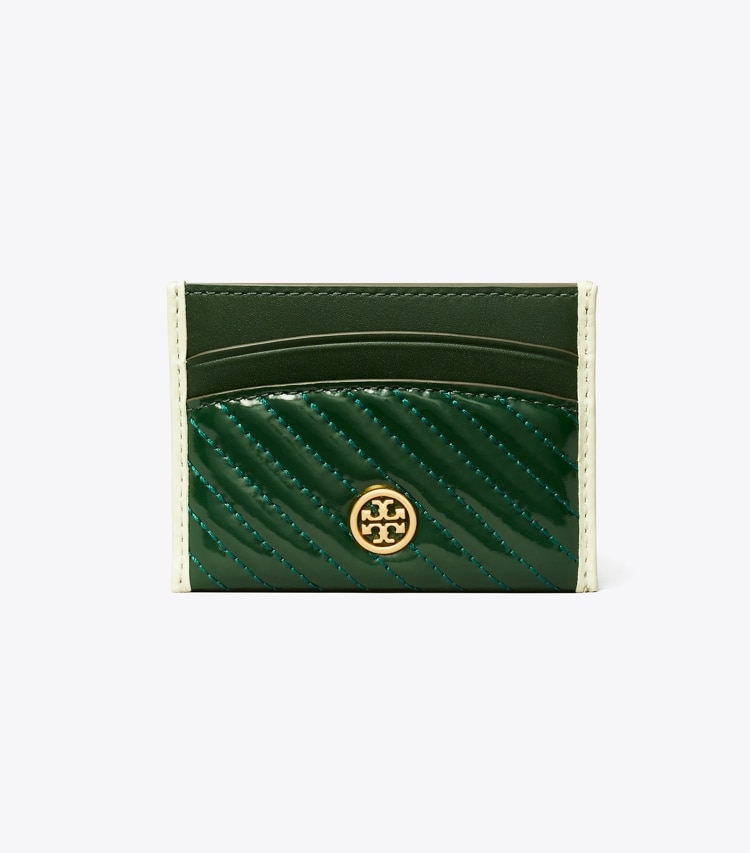 TORY BURCH ROBINSON PATENT QUILTED CARD CASE - Pine Tree