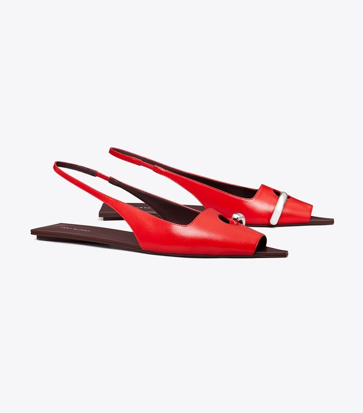 TORY BURCH PIERCED SLINGBACK - Plum / Red / Silver