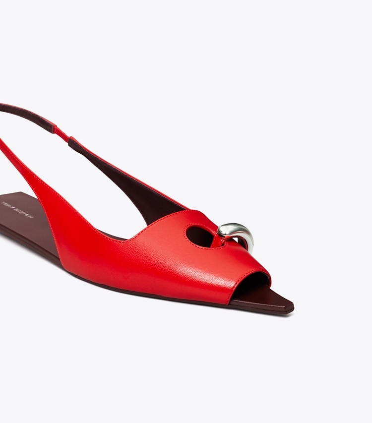 TORY BURCH PIERCED SLINGBACK - Plum / Red / Silver