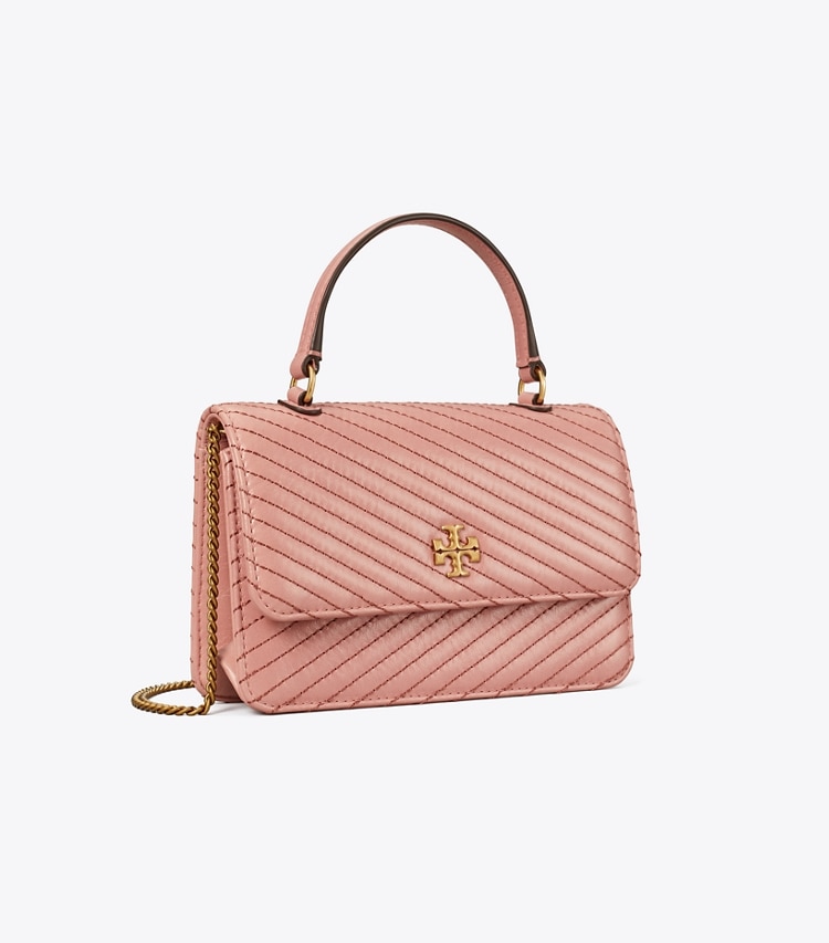 TORY BURCH MINI KIRA MOTO QUILT TOP HANDLE CHAIN WALLET - Pink Magnolia