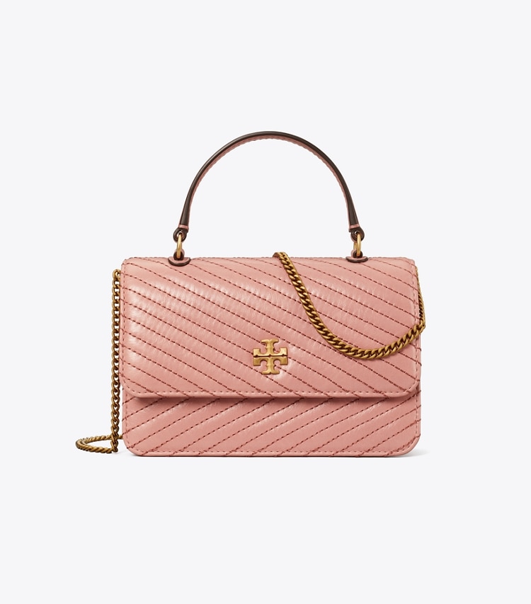 TORY BURCH MINI KIRA MOTO QUILT TOP HANDLE CHAIN WALLET - Pink Magnolia