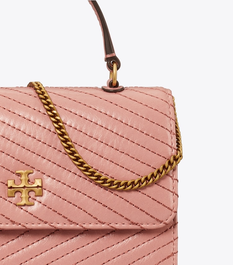 TORY BURCH MINI KIRA MOTO QUILT TOP HANDLE CHAIN WALLET - Pink Magnolia