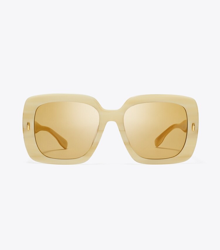 TORY BURCH MILLER OVERSIZED SQUARE SUNGLASSES - Ivory Horn/Ochre - Click Image to Close