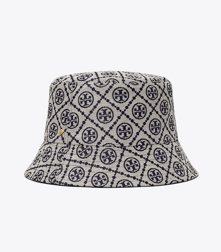 TORY BURCH SHORT-BRIM T MONOGRAM BUCKET HAT - Tory Navy - Click Image to Close