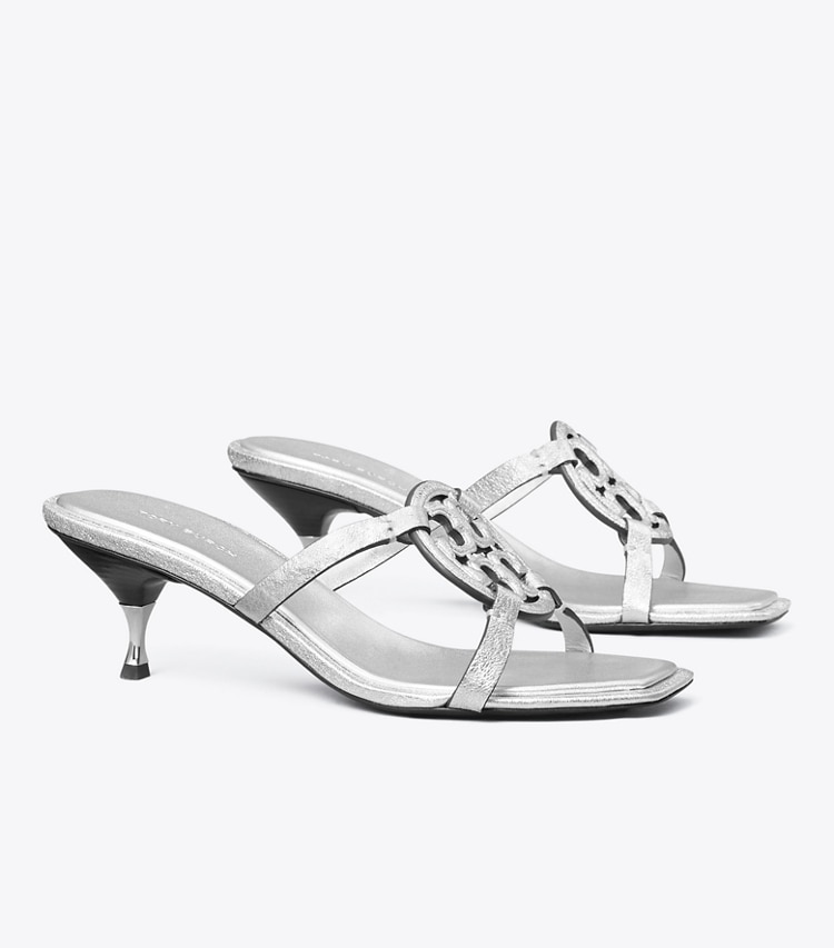 TORY BURCH MILLER BOMBe LOW HEEL SANDAL - Silver - Click Image to Close