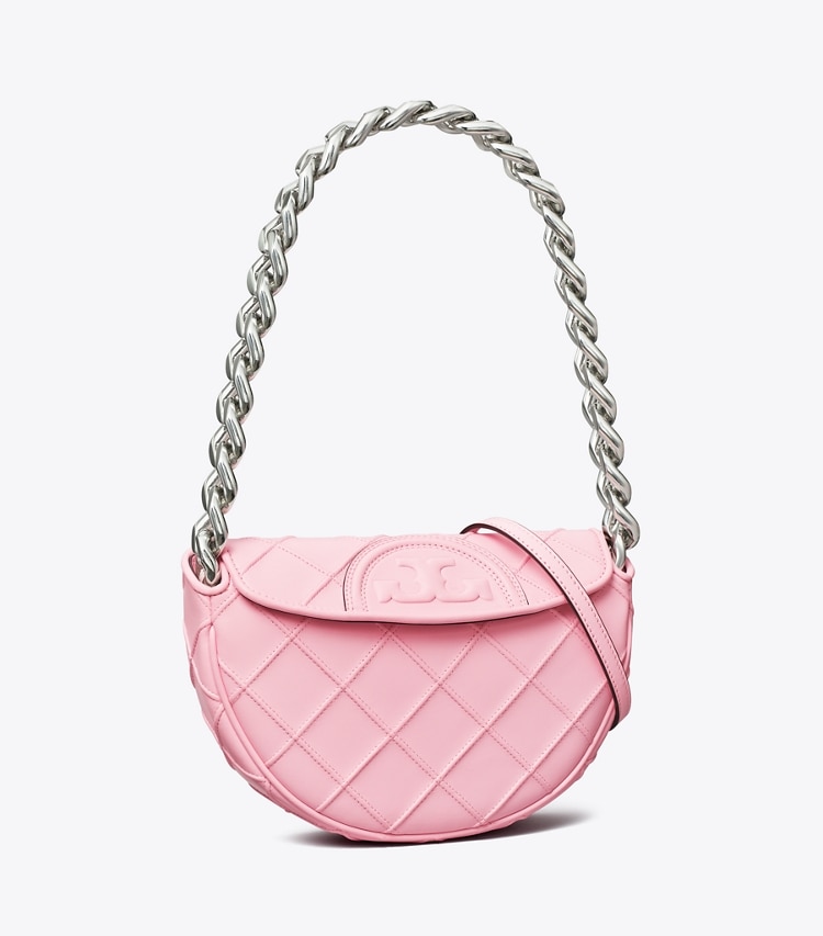 TORY BURCH MINI FLEMING SOFT CRESCENT BAG - Plie Pink - Click Image to Close