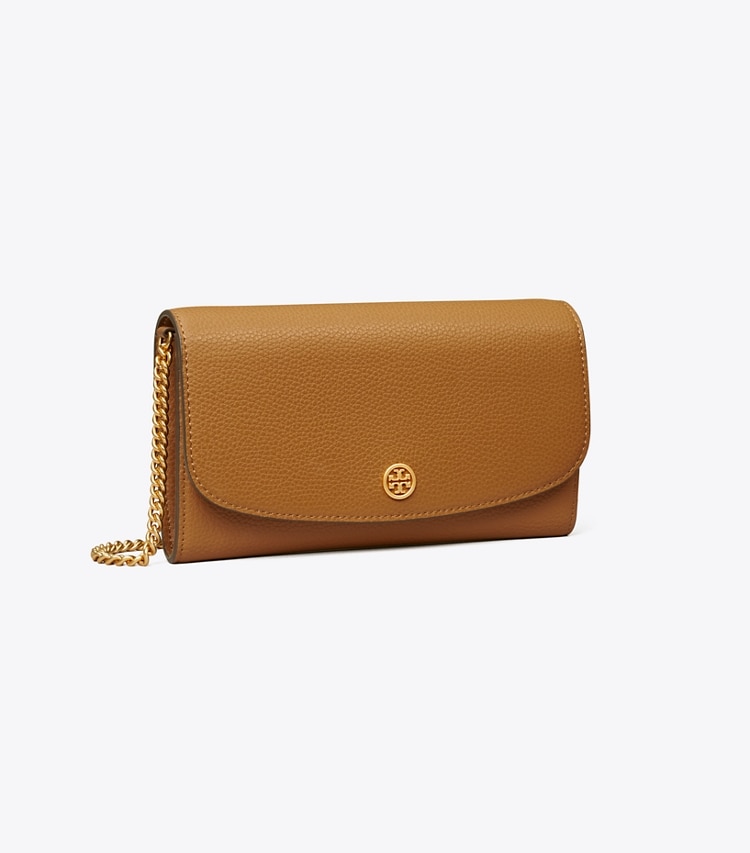 TORY BURCH ROBINSON PEBBLED CHAIN WALLET - Tiger's Eye