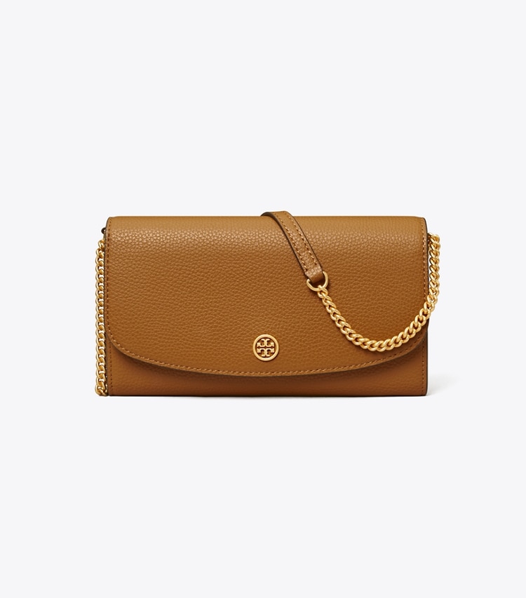 TORY BURCH ROBINSON PEBBLED CHAIN WALLET - Tiger's Eye