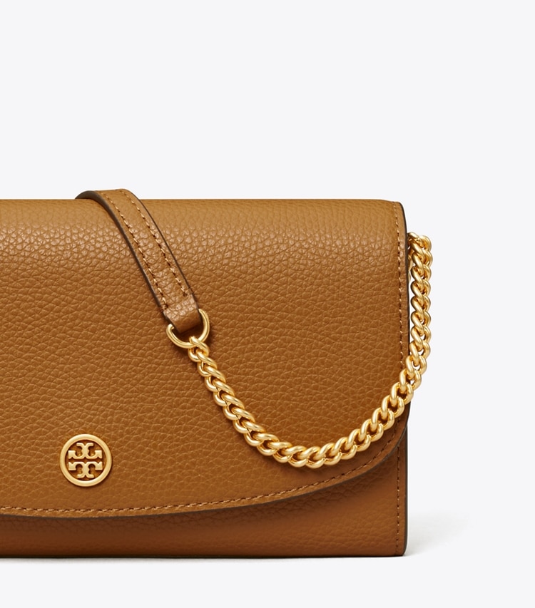 TORY BURCH ROBINSON PEBBLED CHAIN WALLET - Tiger's Eye