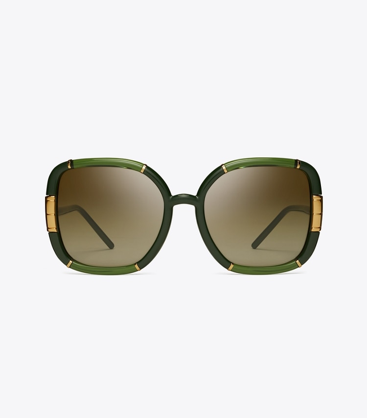 TORY BURCH ELEANOR OVERSIZED SQUARE SUNGLASSES - Olive - Click Image to Close