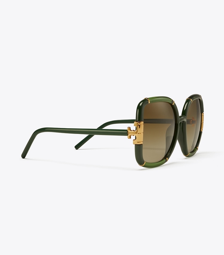 TORY BURCH ELEANOR OVERSIZED SQUARE SUNGLASSES - Olive