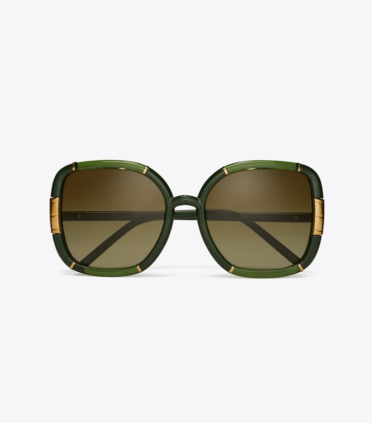 TORY BURCH ELEANOR OVERSIZED SQUARE SUNGLASSES - Olive