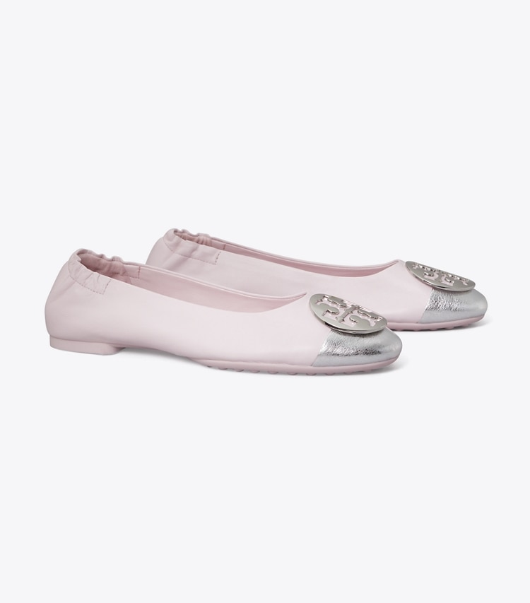 TORY BURCH CLAIRE CAP-TOE BALLET - Light Lavender / Silver - Click Image to Close