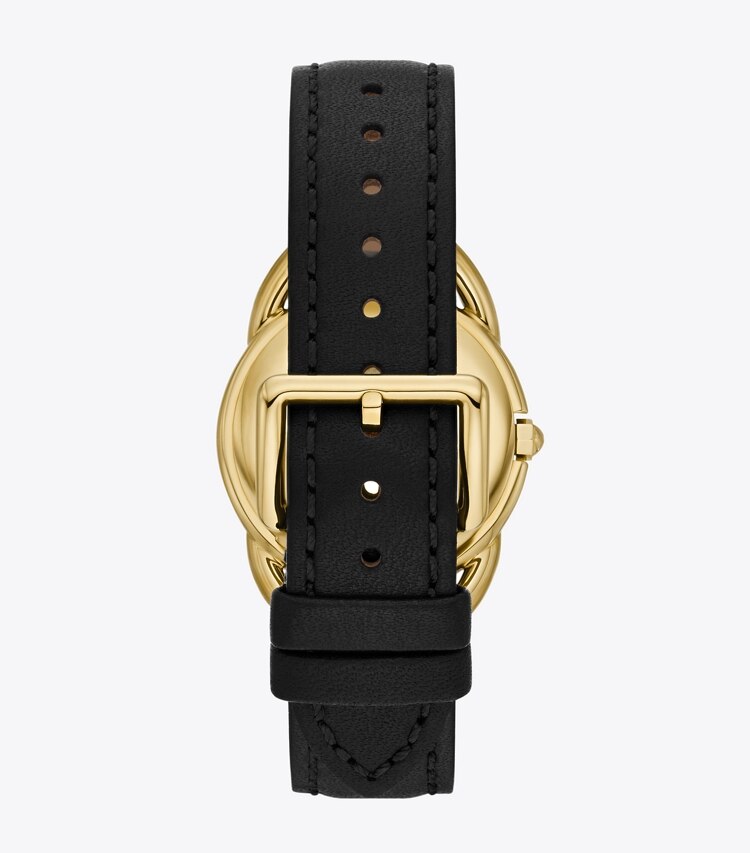 TORY BURCH MILLER WATCH, LEATHER / GOLD-TONE STAINLESS STEEL - Black/Gold