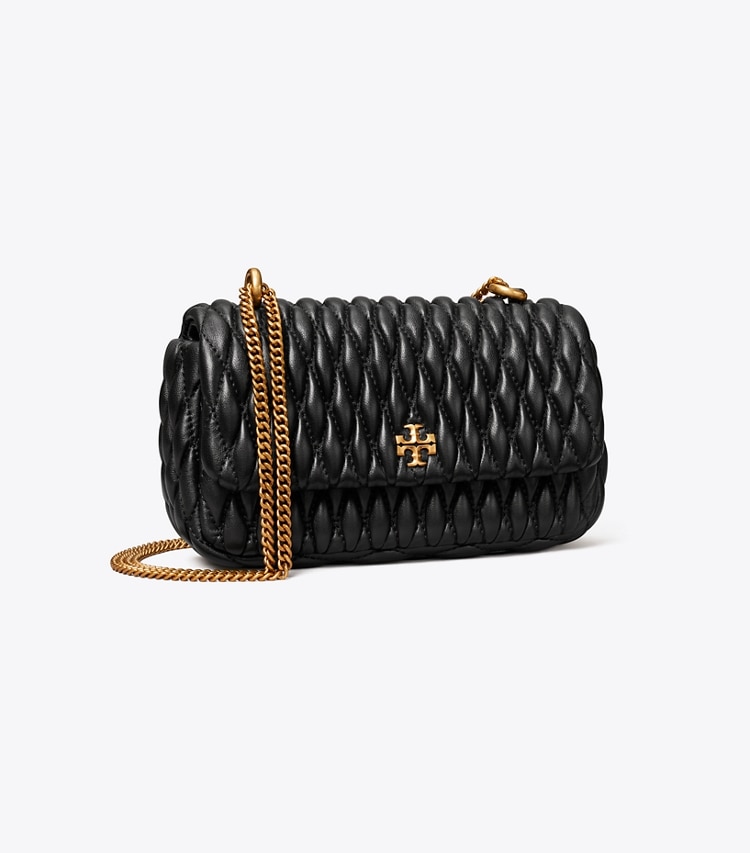 TORY BURCH MINI KIRA RUCHED FLAP BAG - Black / Gold - Click Image to Close