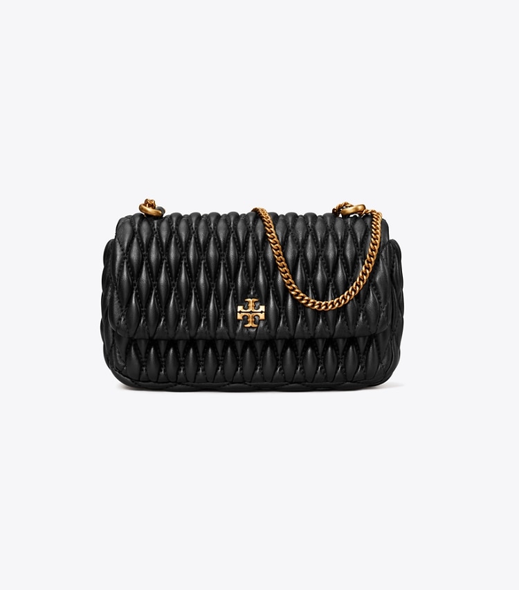 TORY BURCH MINI KIRA RUCHED FLAP BAG - Black / Gold