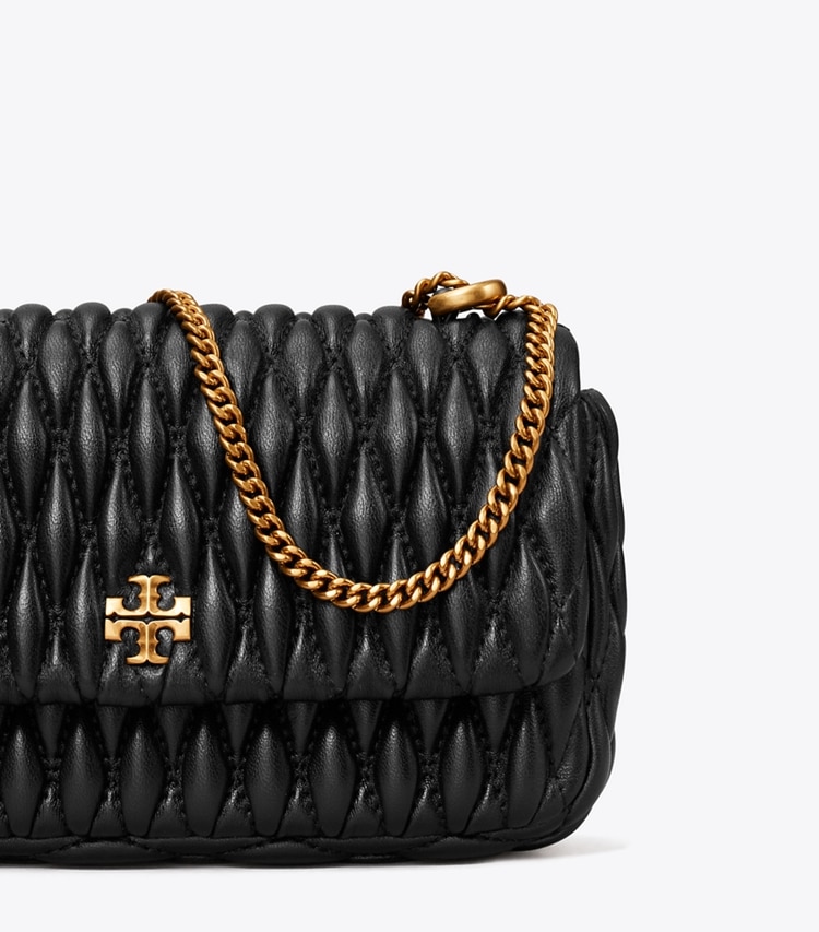 TORY BURCH MINI KIRA RUCHED FLAP BAG - Black / Gold