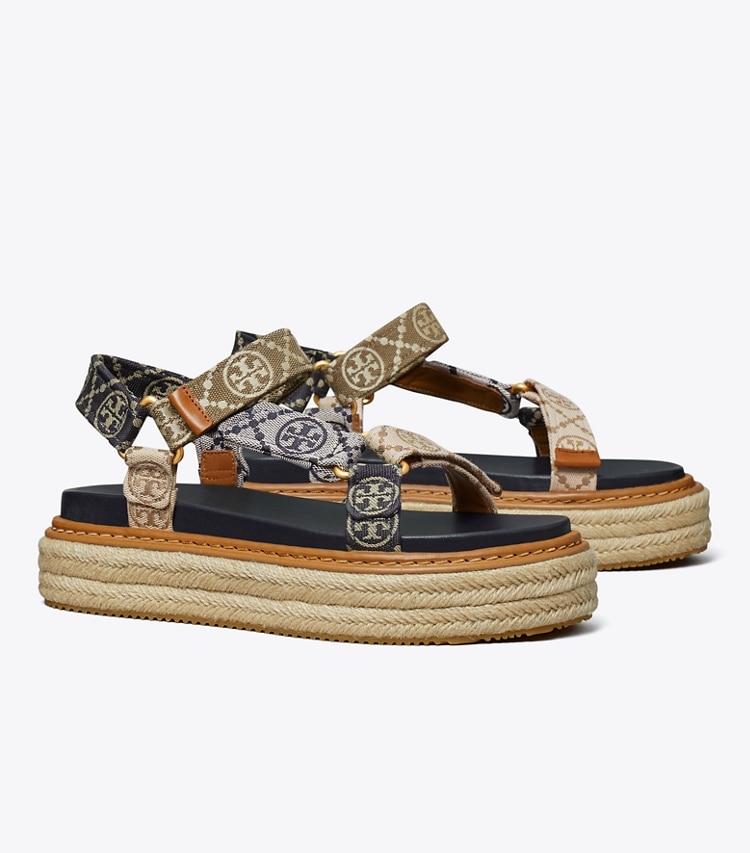 TORY BURCH T MONOGRAM ROPE SPORT SANDAL - Perfect Navy / Inverse Navy / Hazelnut