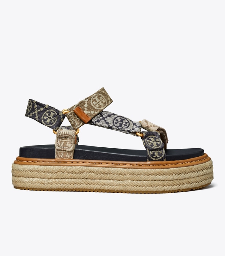 TORY BURCH T MONOGRAM ROPE SPORT SANDAL - Perfect Navy / Inverse Navy / Hazelnut