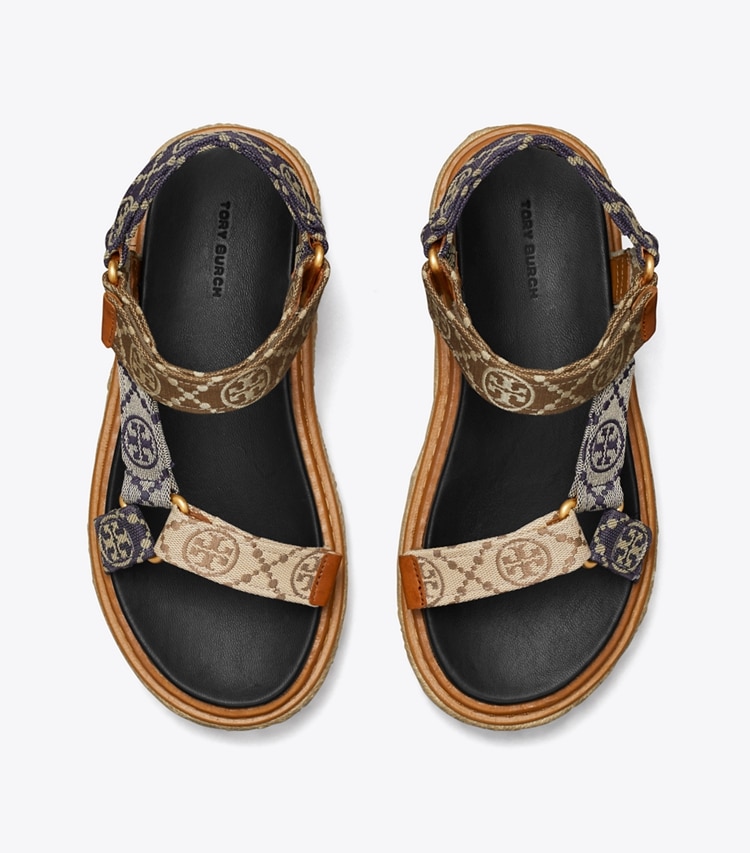 TORY BURCH T MONOGRAM ROPE SPORT SANDAL - Perfect Navy / Inverse Navy / Hazelnut