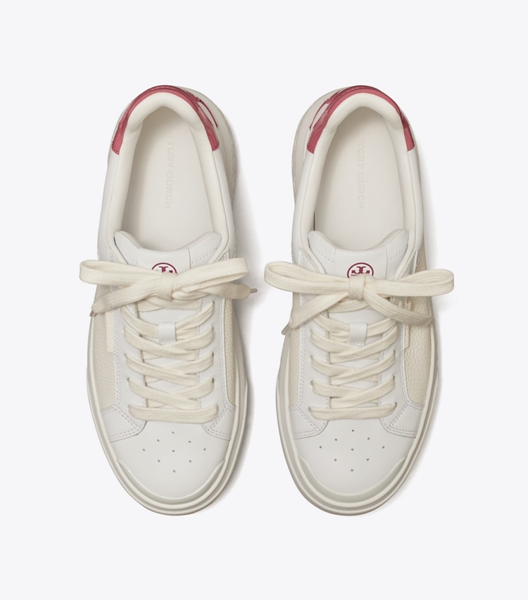 TORY BURCH LADYBUG SNEAKER - Titanium White / Washed Berry