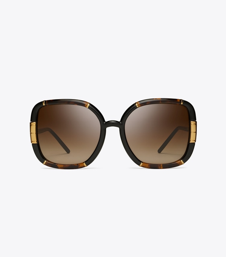 TORY BURCH ELEANOR OVERSIZED SQUARE SUNGLASSES - Dark Tortoise/Black