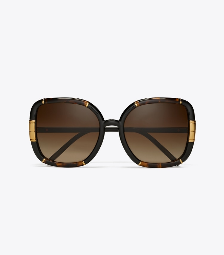 TORY BURCH ELEANOR OVERSIZED SQUARE SUNGLASSES - Dark Tortoise/Black