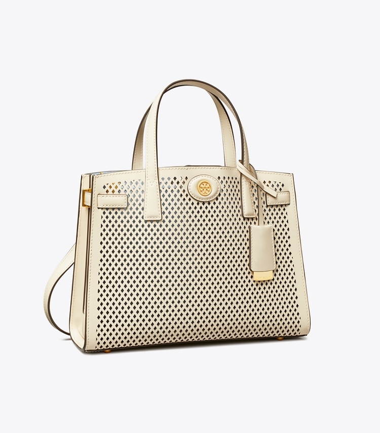 TORY BURCH SMALL ROBINSON PERFORATED SATCHEL - Light Cream - Click Image to Close