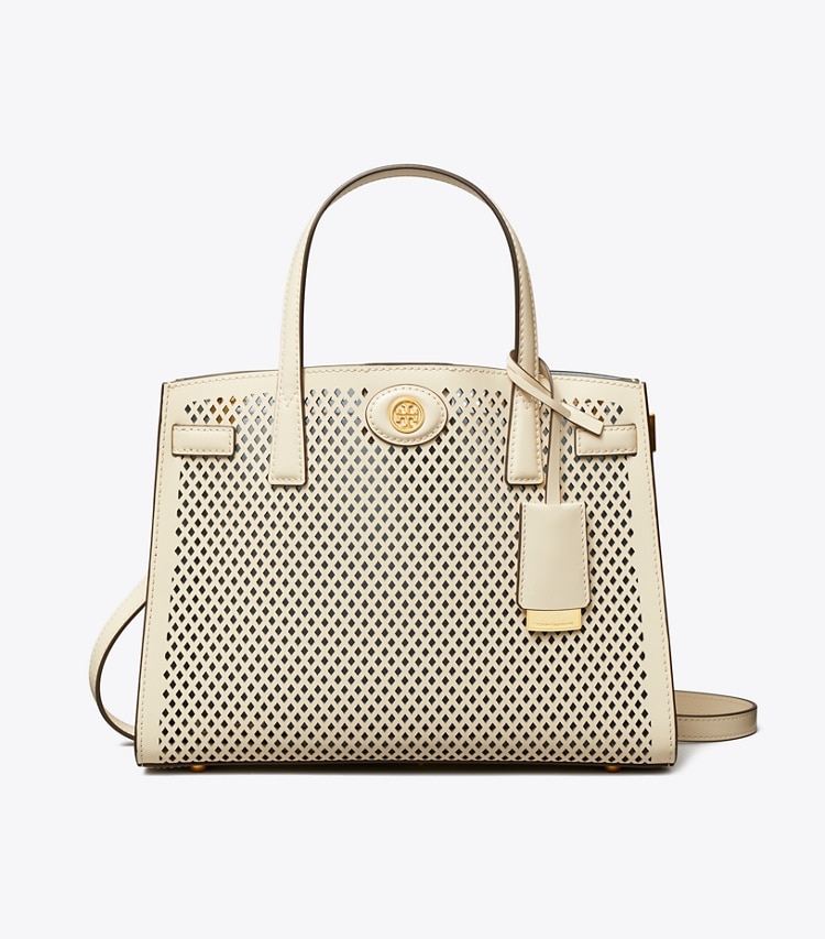 TORY BURCH SMALL ROBINSON PERFORATED SATCHEL - Light Cream